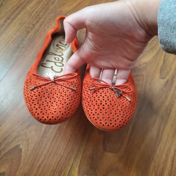 Sam Edelman Felicia Coral Red Laser Cut Out Ballet Flats Women's Size 6 - Picture 14 of 16